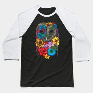 Floral Owl Color Black Background Baseball T-Shirt